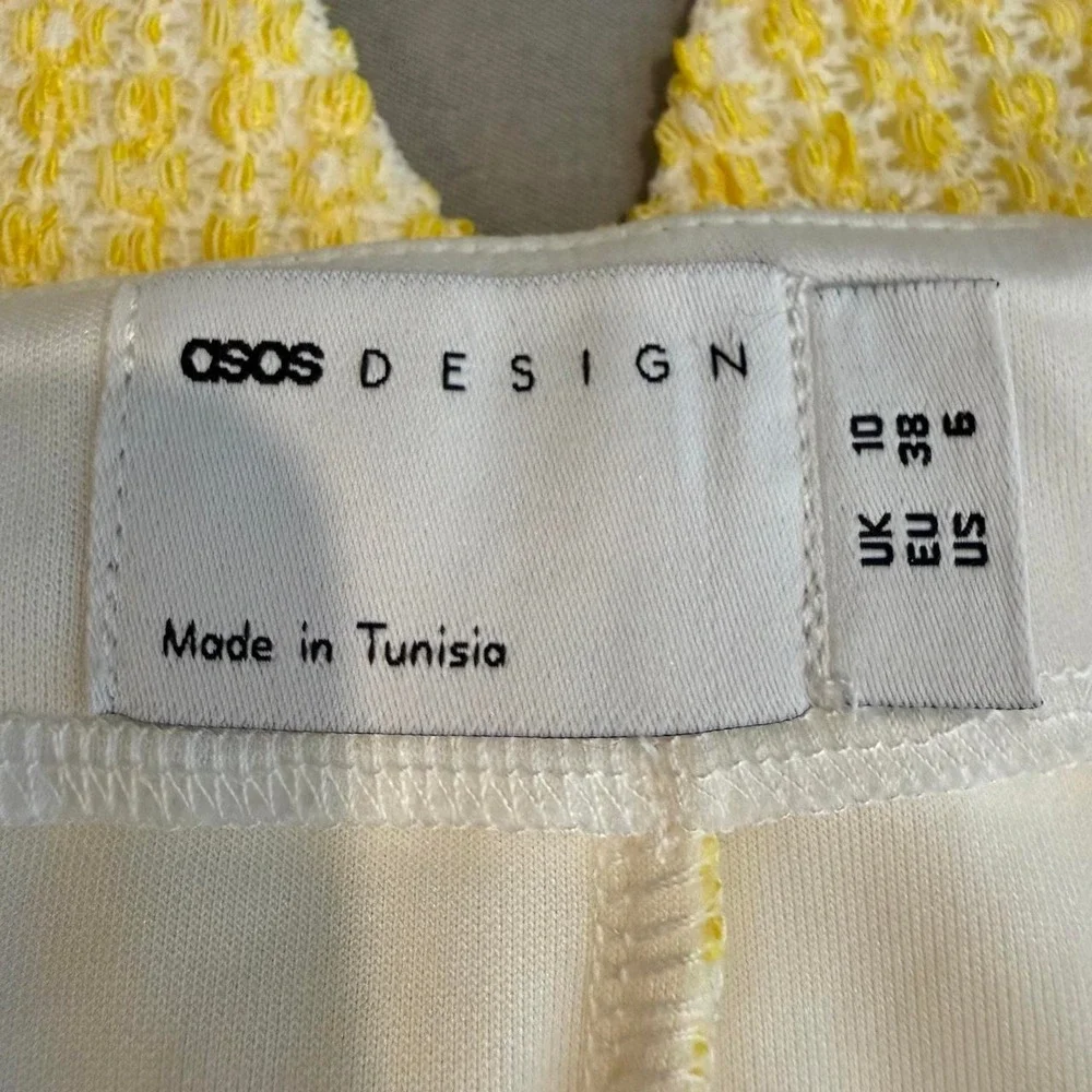 ASOS DESIGN Yellow Textured Boucle V-Neck Ruffle Mini Dress Cami Straps Sz 6